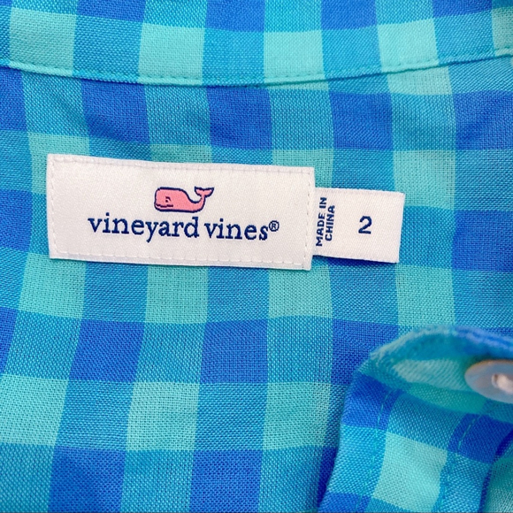 Vineyard Vines Blue Checked Collared Blouse Size 2 - Picture 5 of 8